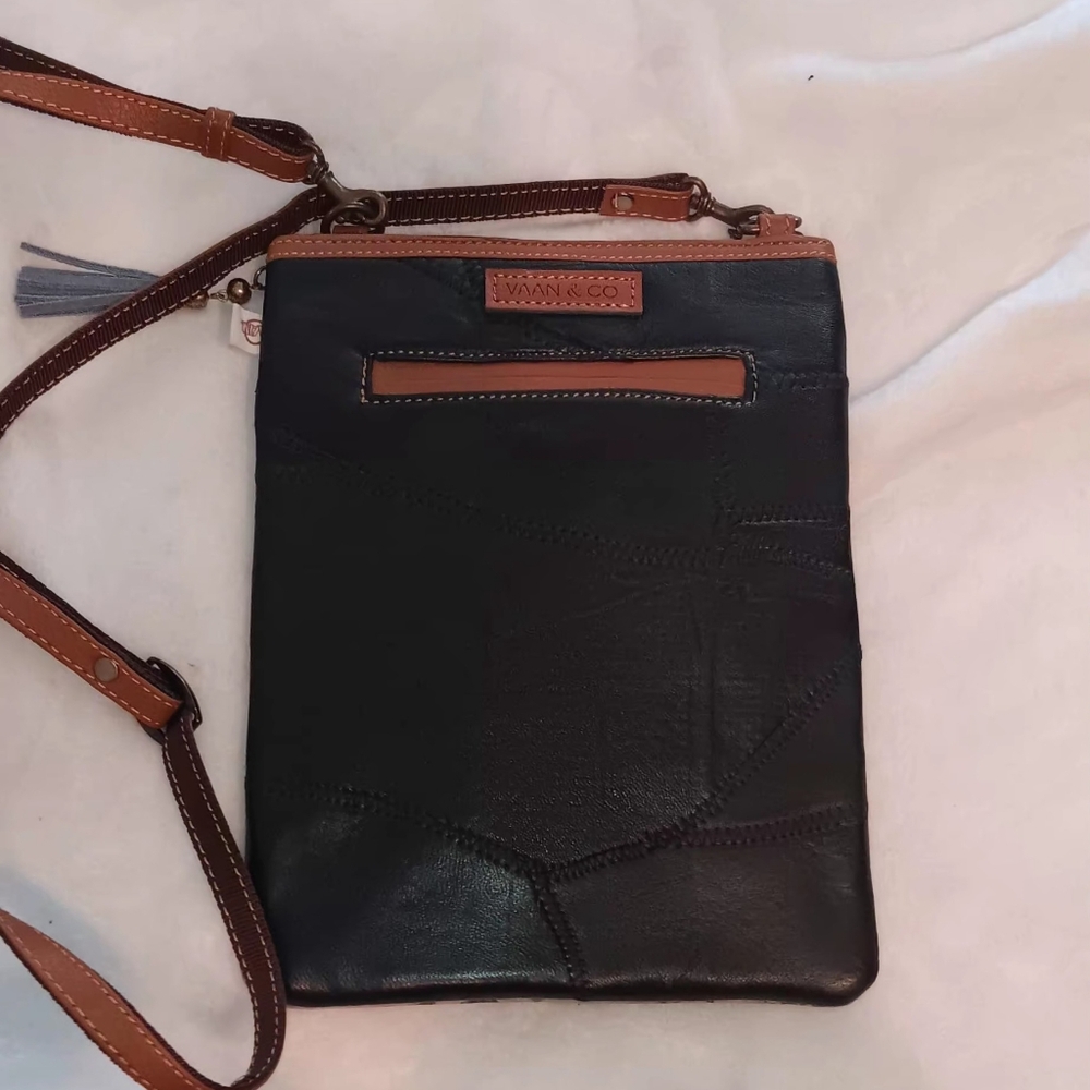 Vaan & Co Black and Brown Crossbody Bag